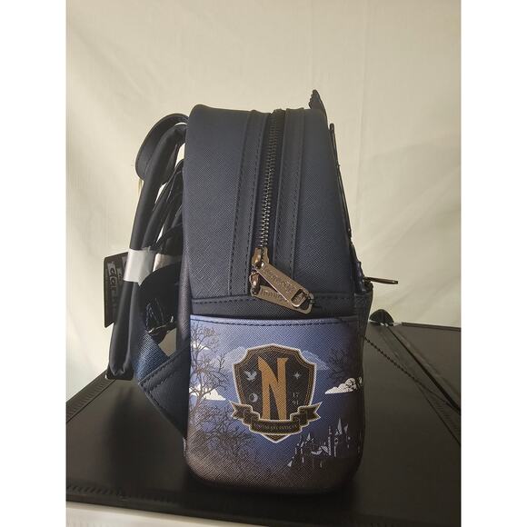 NWT Loungefly Wednesday Nevermore Academy Figural Glow in the dark Mini Backpack - Picture 5 of 8